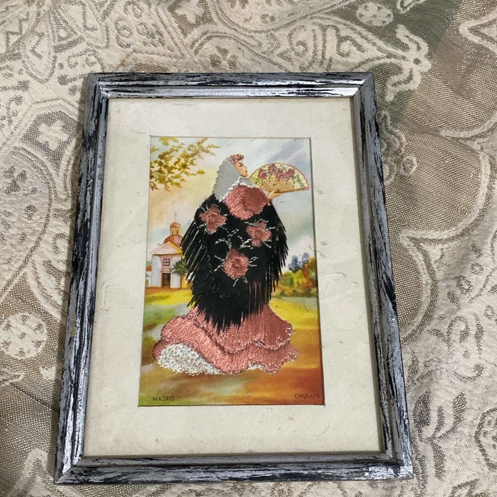 Vintage Postcard, framed with embroidery
